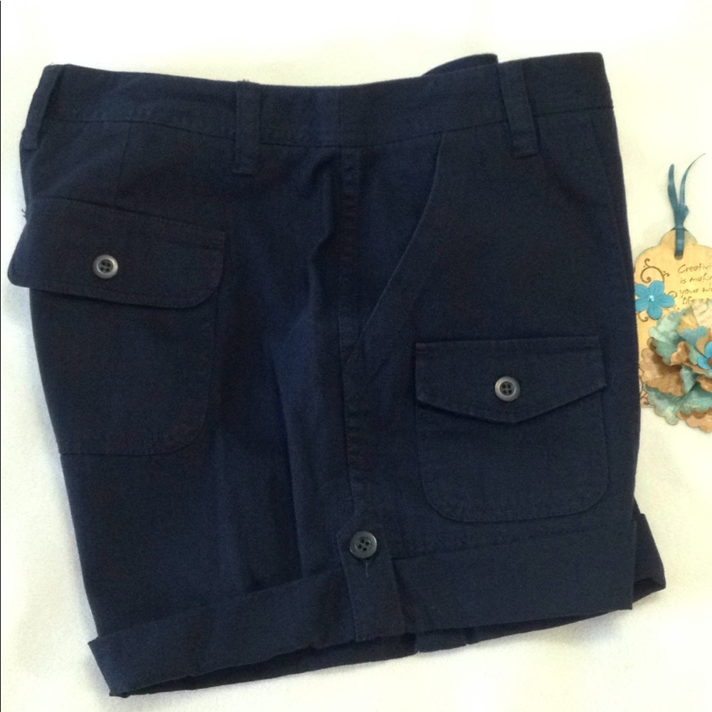 NEW Womens Shorts 14W Navy Blue Cuff Button Tab Charter Club Dressy Sassy Cotton